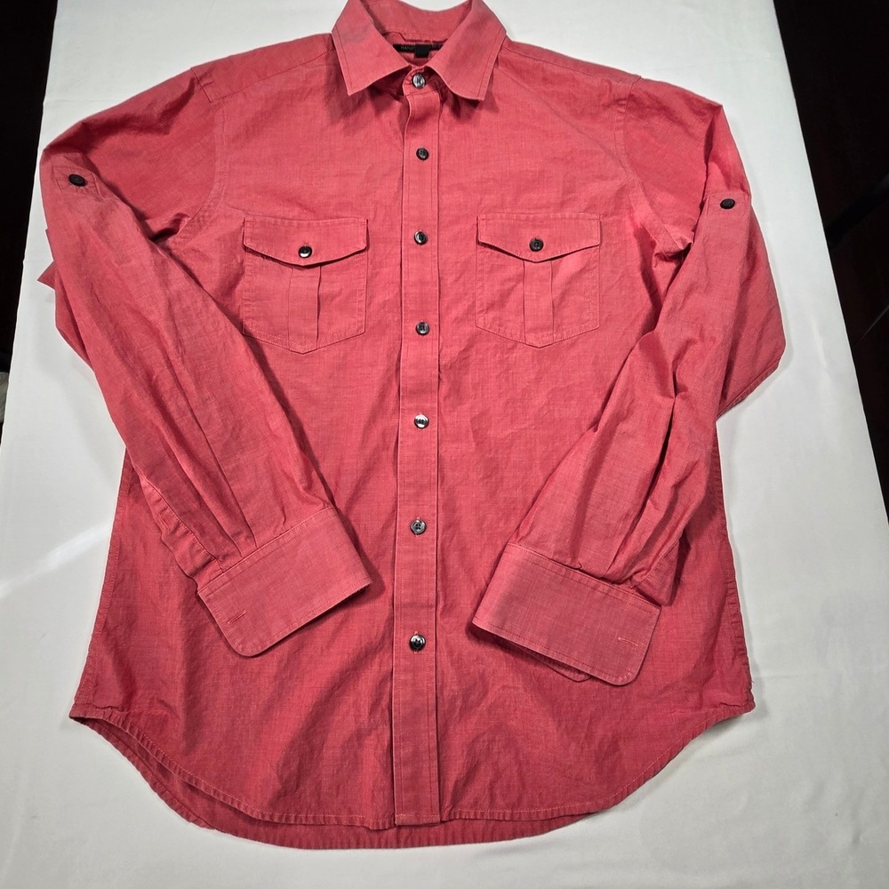 Banana Republic Mens Red Roll Tab Long Sleeve Button Down Utility Shirt Medium